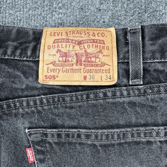 Vintage Levis Jeans Mens 36x34 Black 505 Straight Leg USA Made Y2K (FITS 34x32) - Picture 4 of 12
